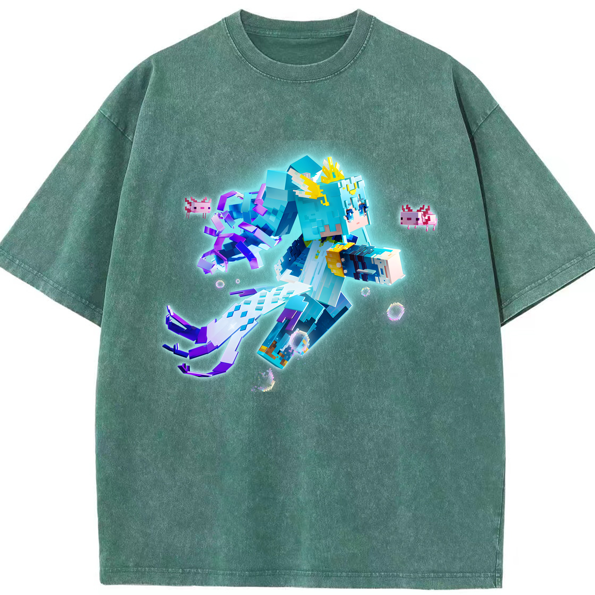 （画像用） マインクラフト ブロックの世界 Minecraft MC Block world 綿100% ヴィンテージ風 半袖Tシャツ（フロントプリント）